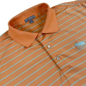 Peter Millar Polo Shirt Mens XL Orange Stripe Classic Comfort PGA West Golf Logo